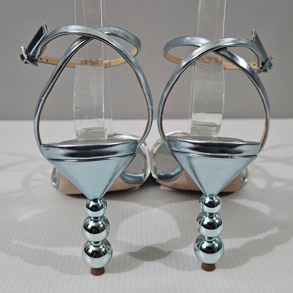 Badgley Mischka Callie Sandal Womens 10 Metallic Mint Leather Beaded Pearl Heel - Picture 9 of 15